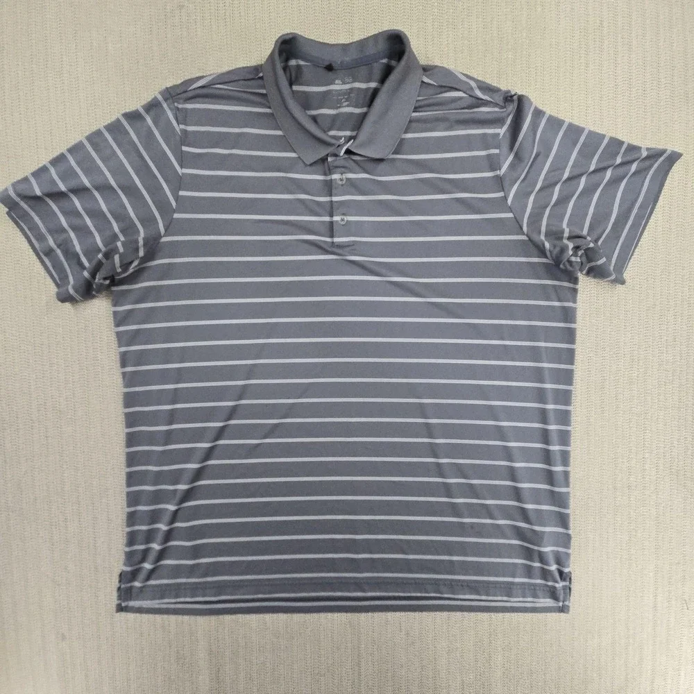 Adidas Golf Polo Shirt Mens 2XL Gray Stripe Puremotion Lightweight Stretch
